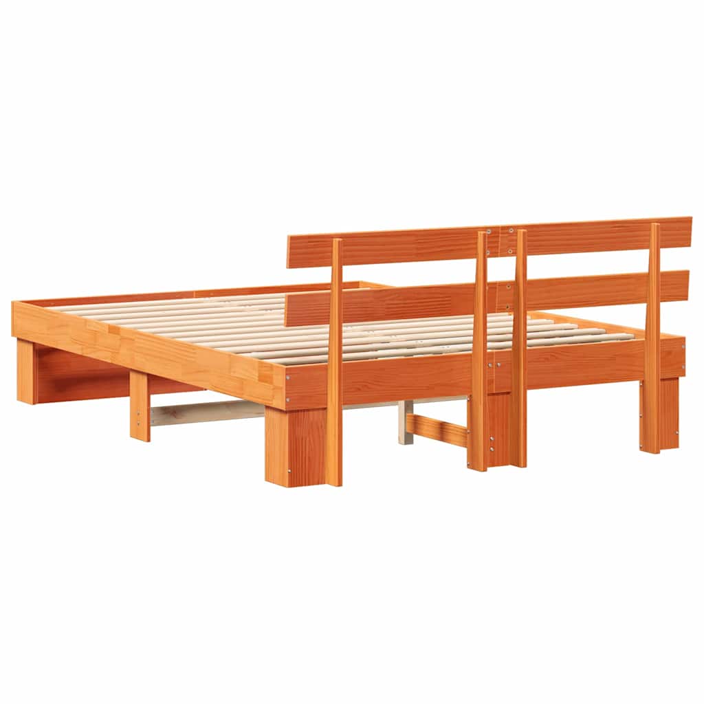 Sengestamme med hodegjerde Vokset Brun 150 x 200 cm Massiv furu