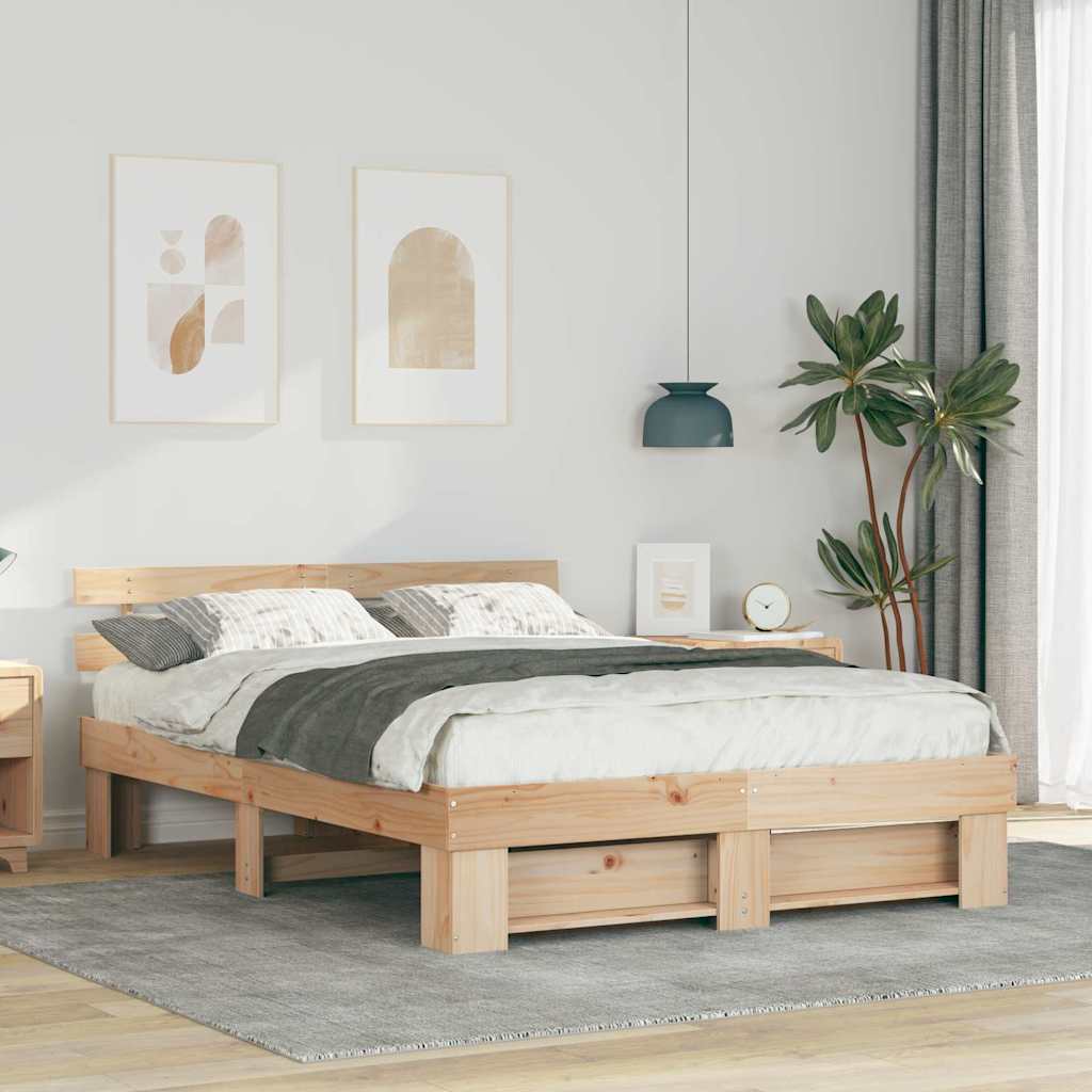 Sengestamme med hodegjerde Brun 140 x 200 cm Massiv furu