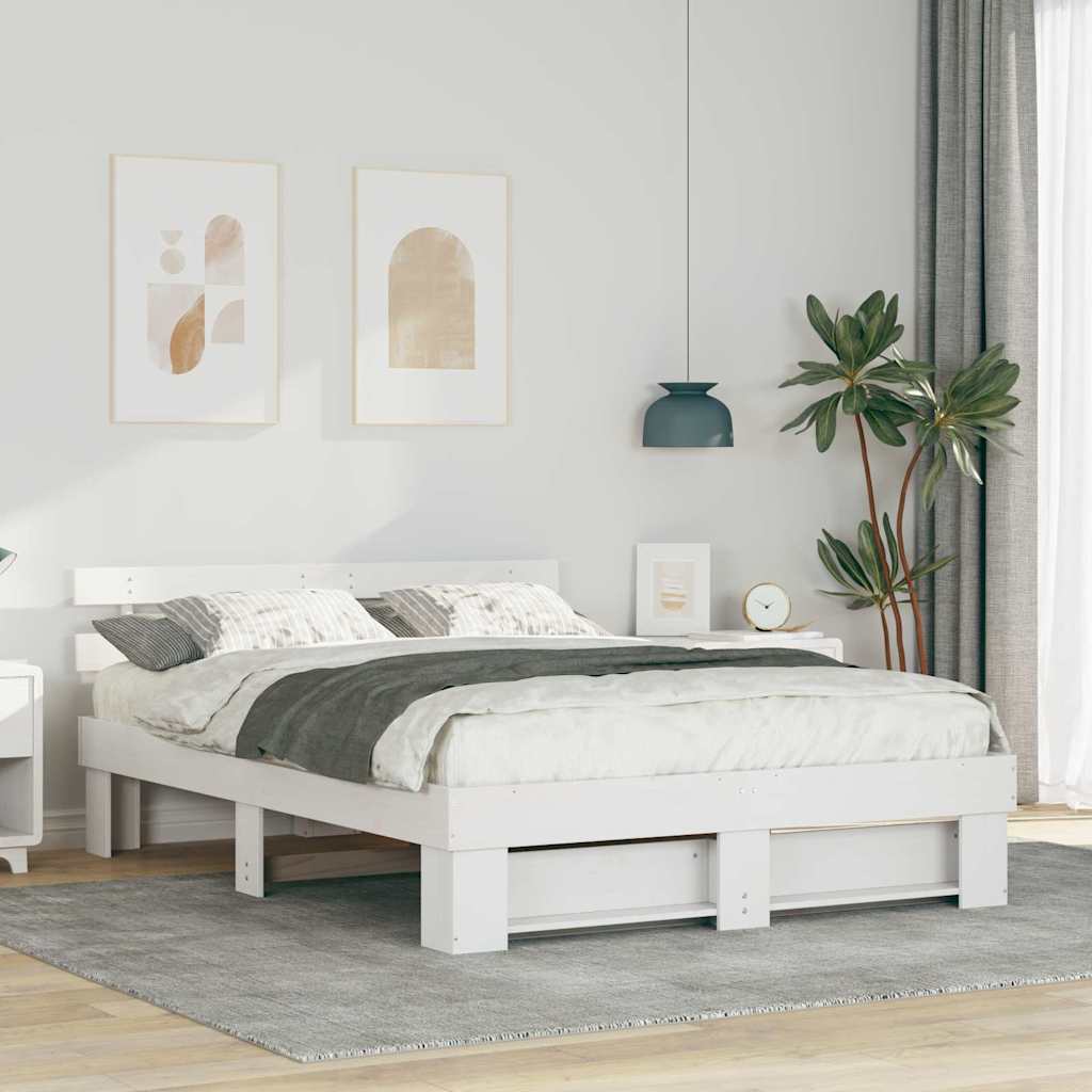 Sengestamme med hodegjerde Hvit 140 x 200 cm Massiv furu