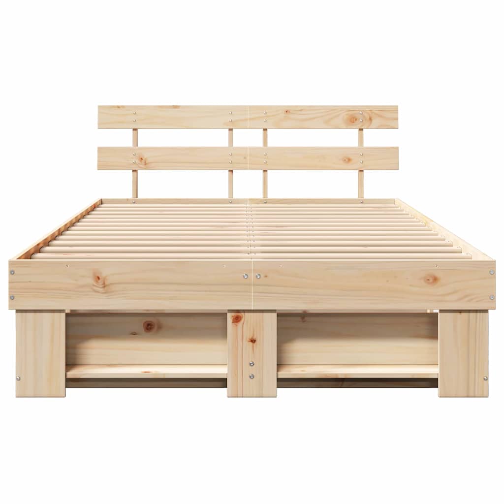 Sengestamme med hodegjerde Brun 140 x 190 cm Massiv furu