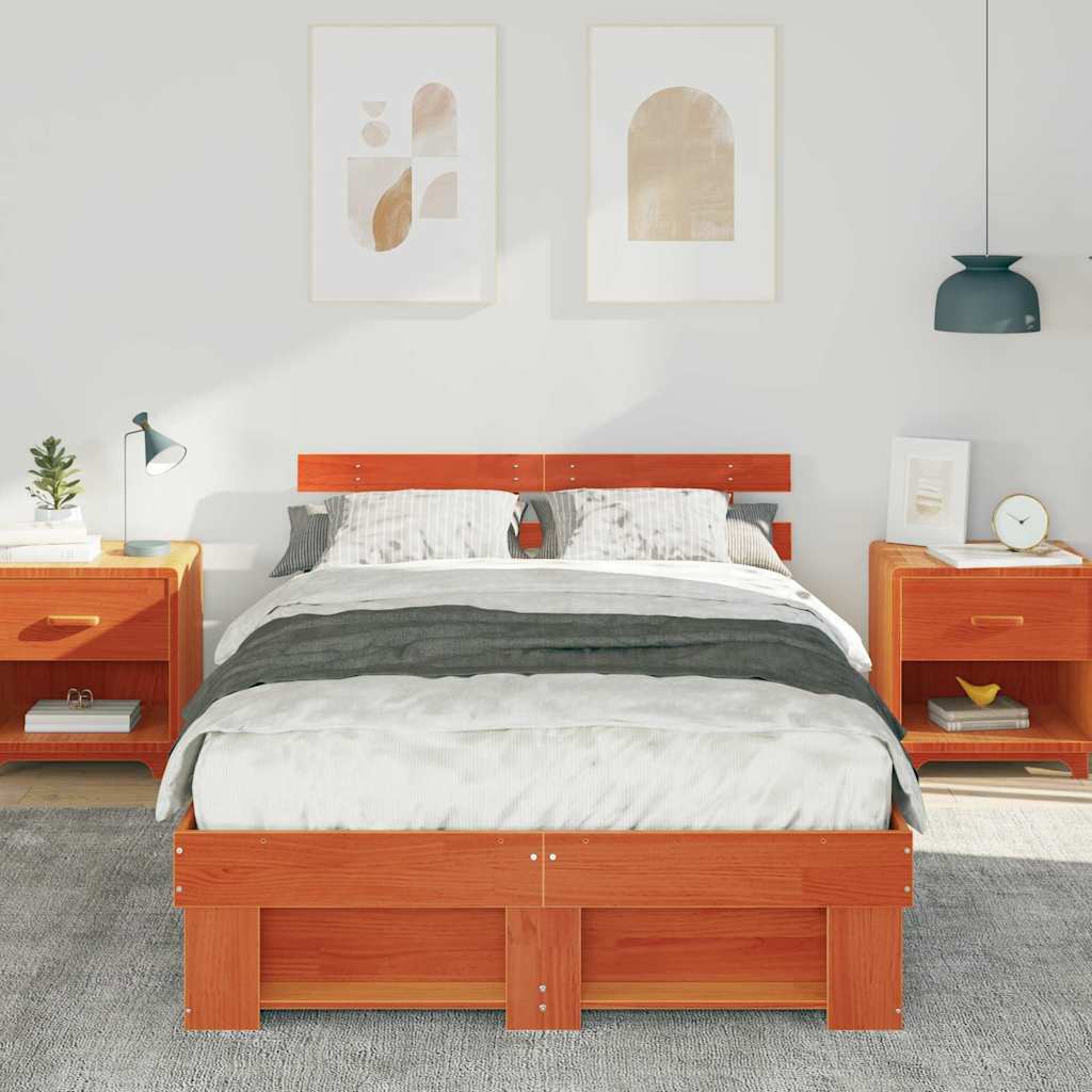 Sengestamme med hodegjerde Vokset Brun 140 x 190 cm Massiv furu