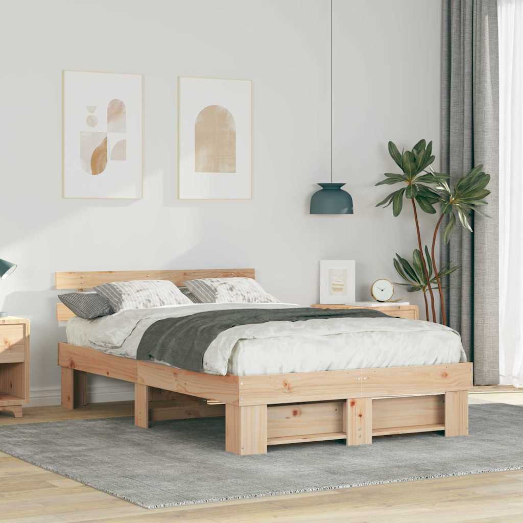 Sengestamme med hodegjerde Brun 135 x 190 cm Massiv furu