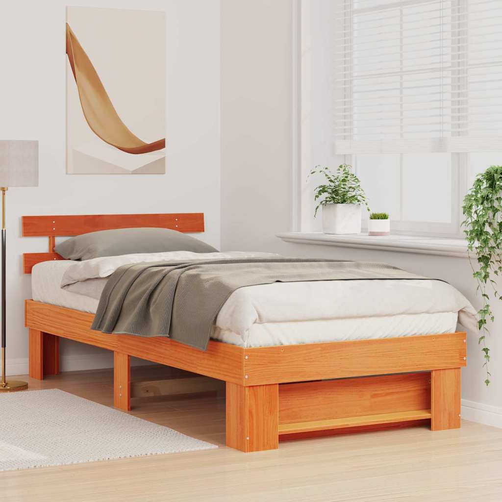 Sengestamme med hodegjerde Vokset Brun 100 x 200 cm Massiv furu