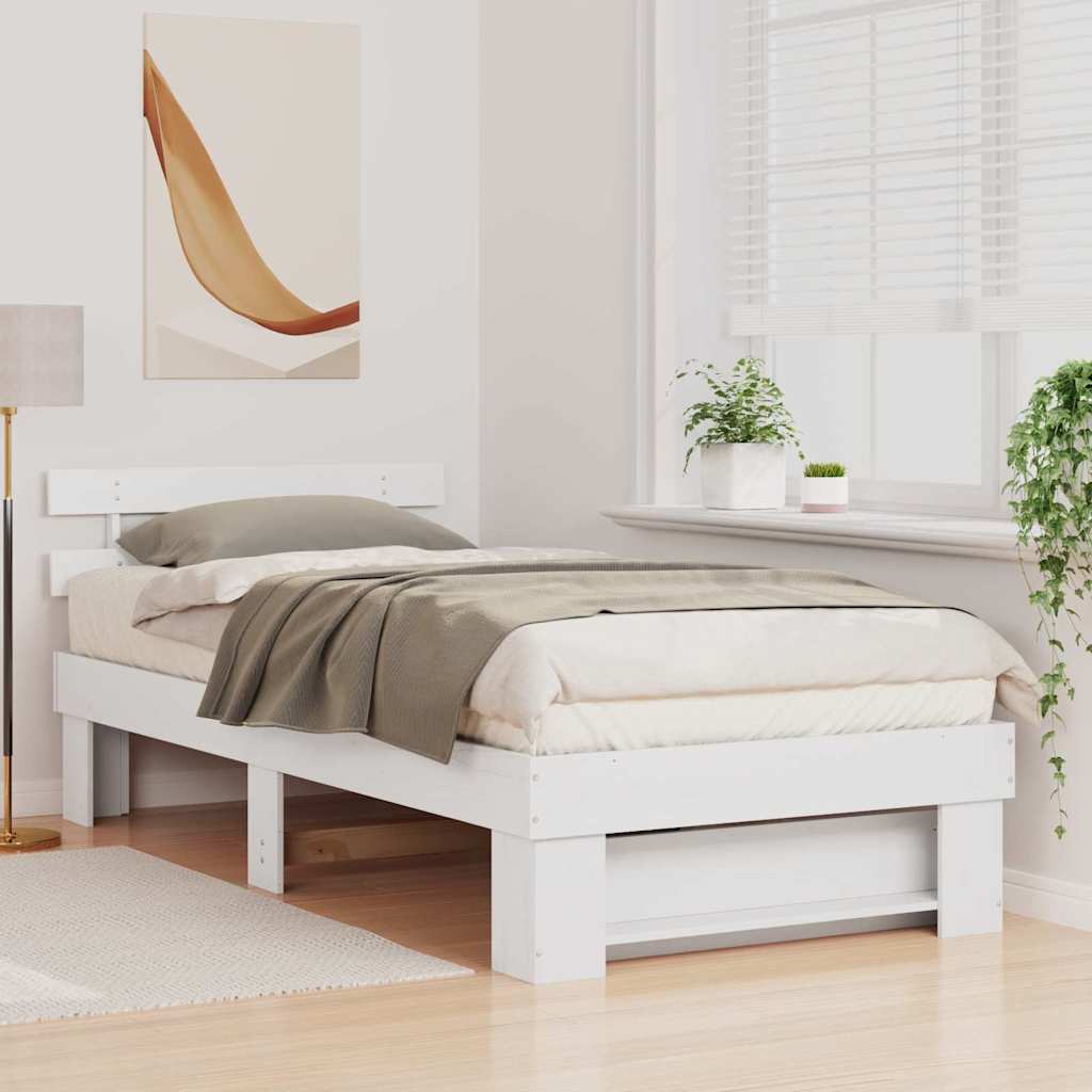 Sengestamme med hodegjerde Hvit 90 x 200 cm Massiv furu