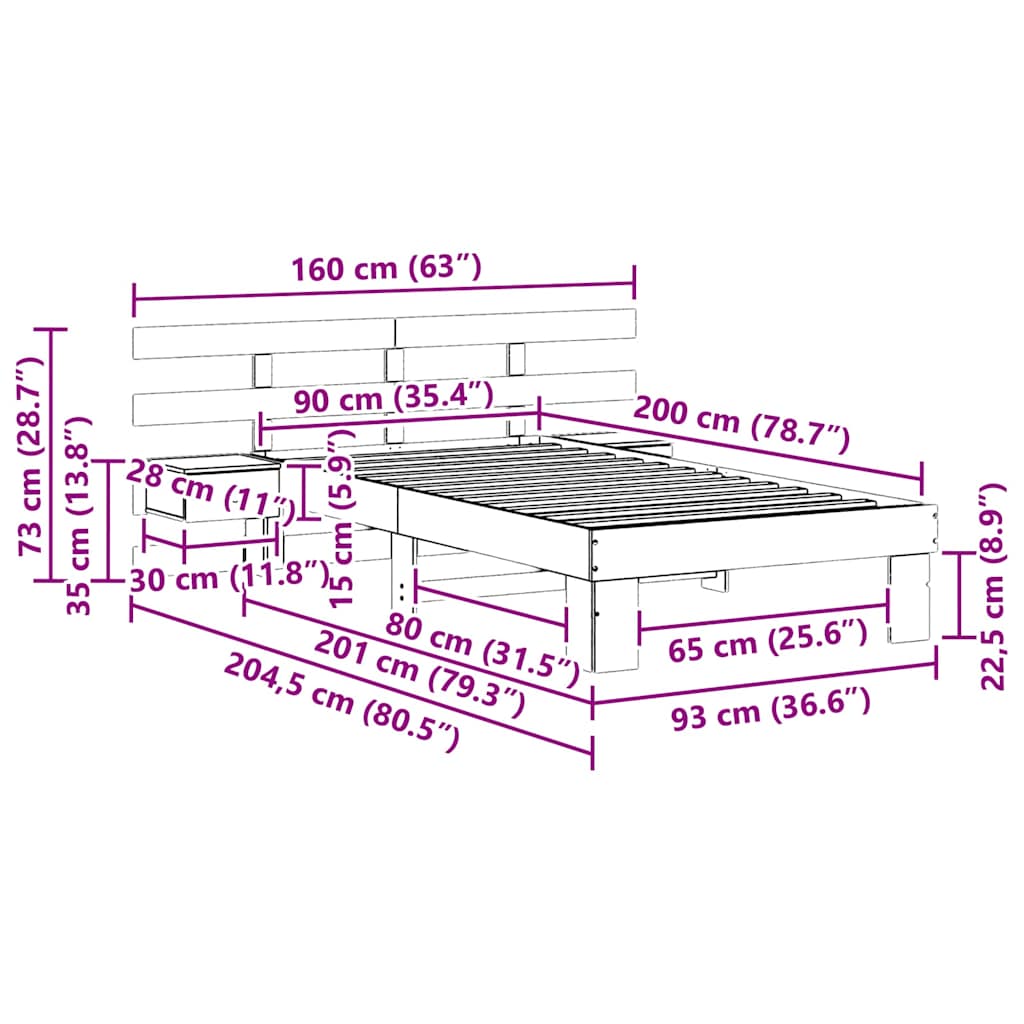 Sengestamme med hodegjerde Vokset Brun 90 x 200 cm Massiv furu