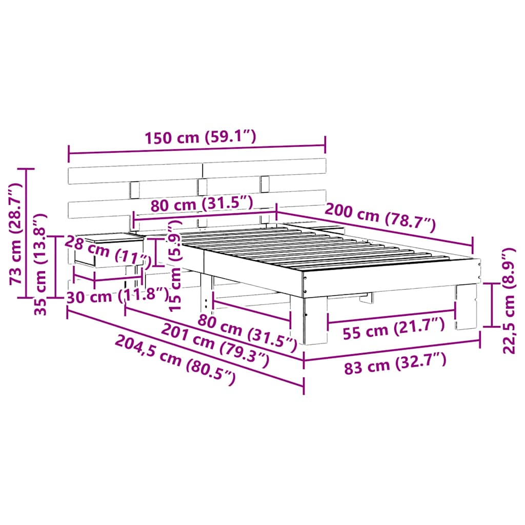 Sengestamme med hodegjerde Hvit 80 x 200 cm Massiv furu