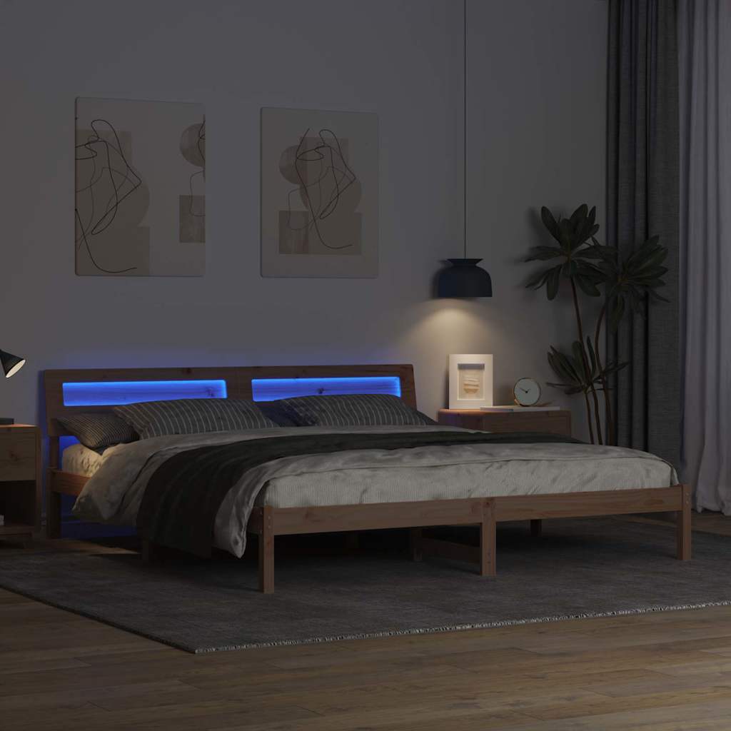 Sengestamme med hodegjerde Brun 180 x 200 cm Massiv furu