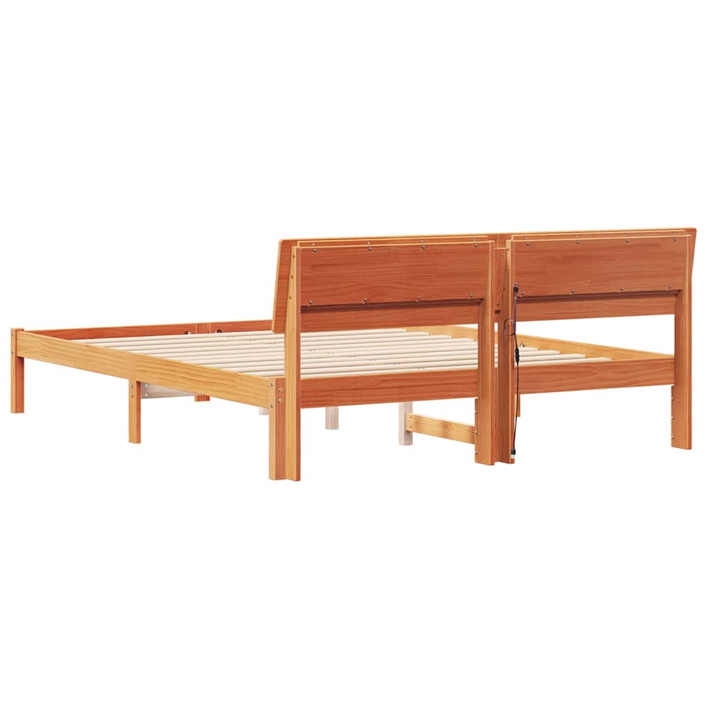Sengestamme med hodegjerde Vokset Brun 160 x 200 cm Massiv furu