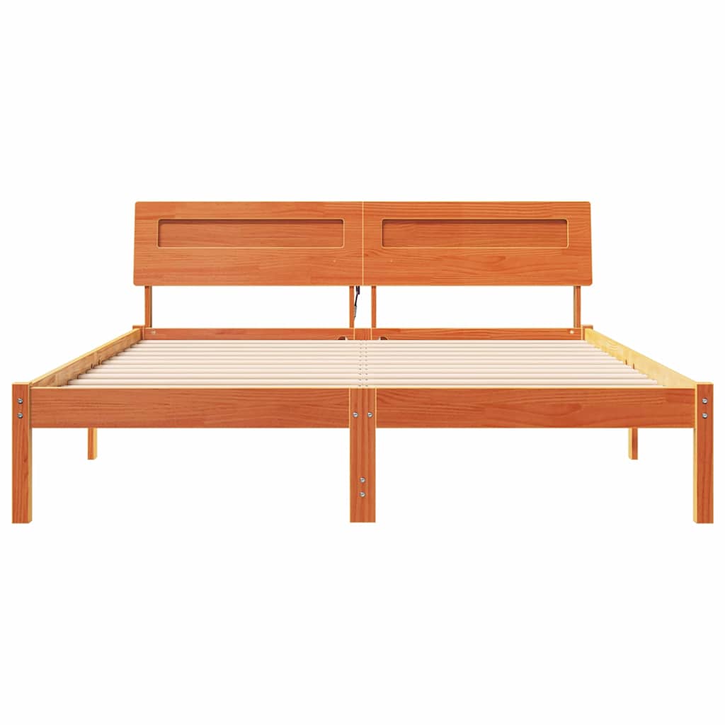 Sengestamme med hodegjerde Vokset Brun 160 x 200 cm Massiv furu