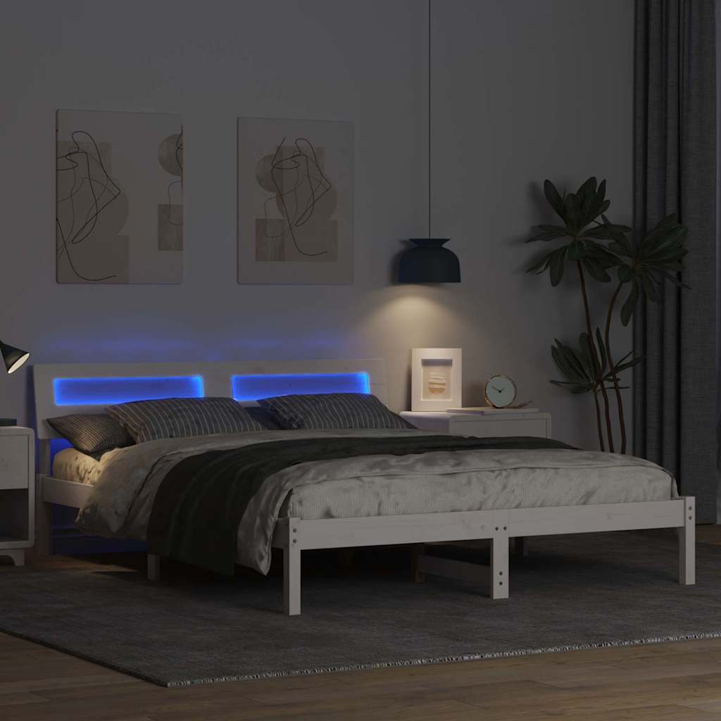Sengestamme med hodegjerde Hvit 150 x 200 cm Massiv furu