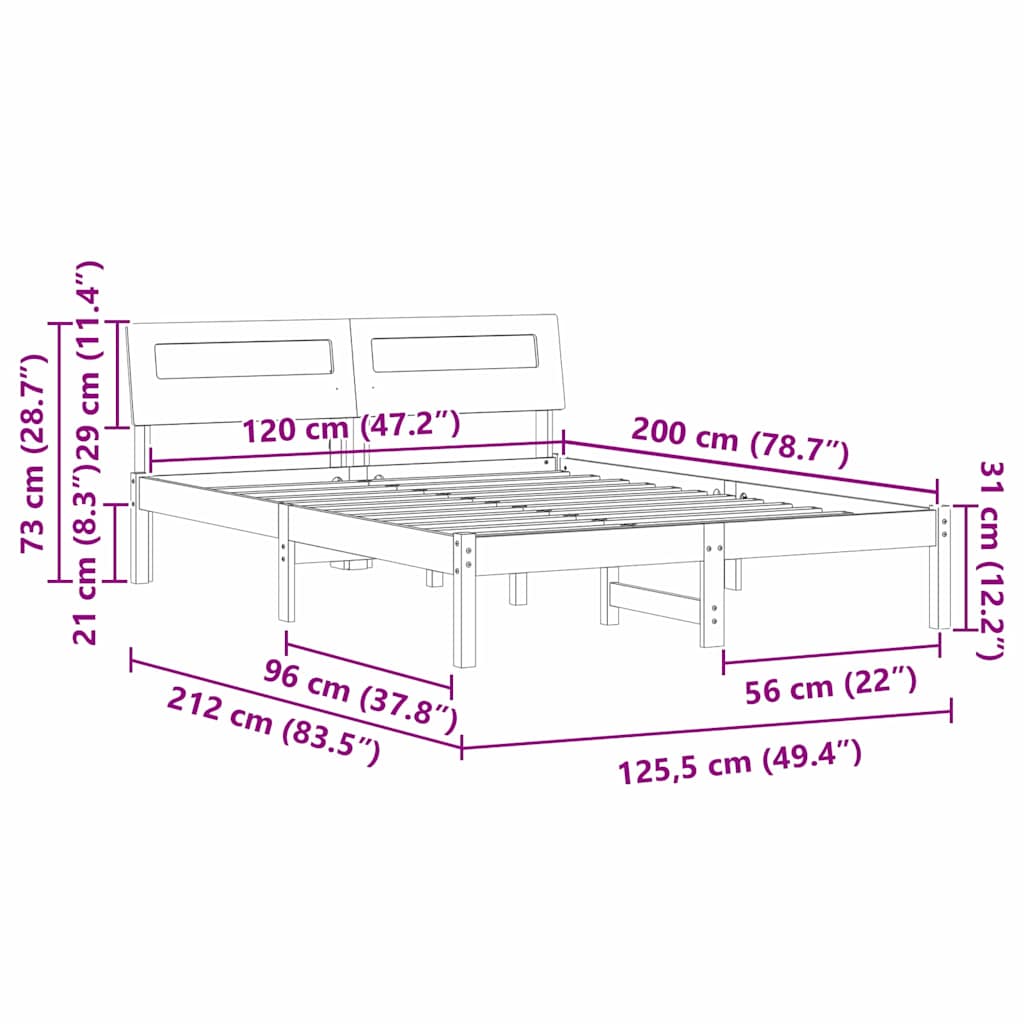 Sengestamme med hodegjerde Vokset Brun 120 x 200 cm Massiv furu