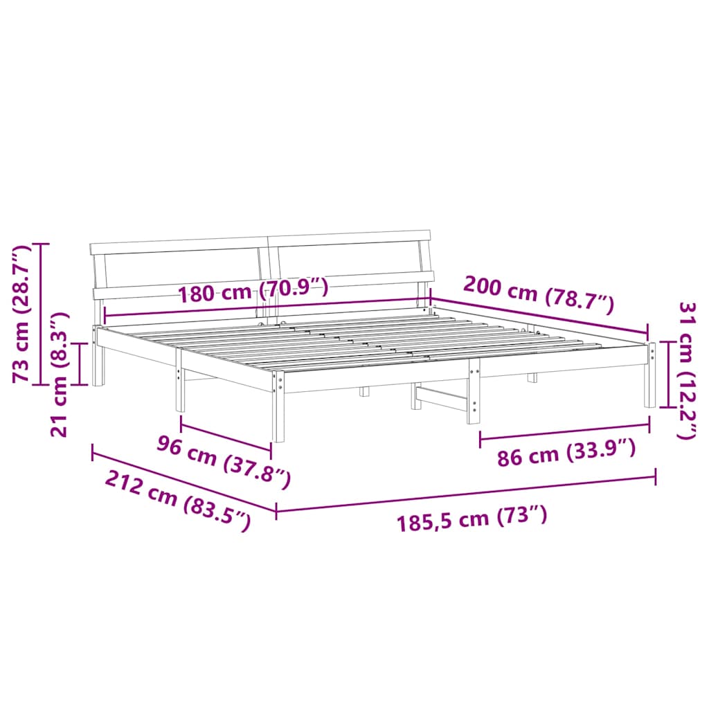 Sengestamme med hodegjerde Vokset Brun 180 x 200 cm Massiv furu