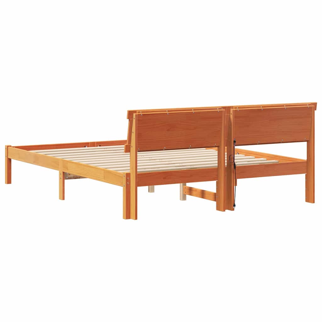 Sengestamme med hodegjerde Vokset Brun 160 x 200 cm Massiv furu