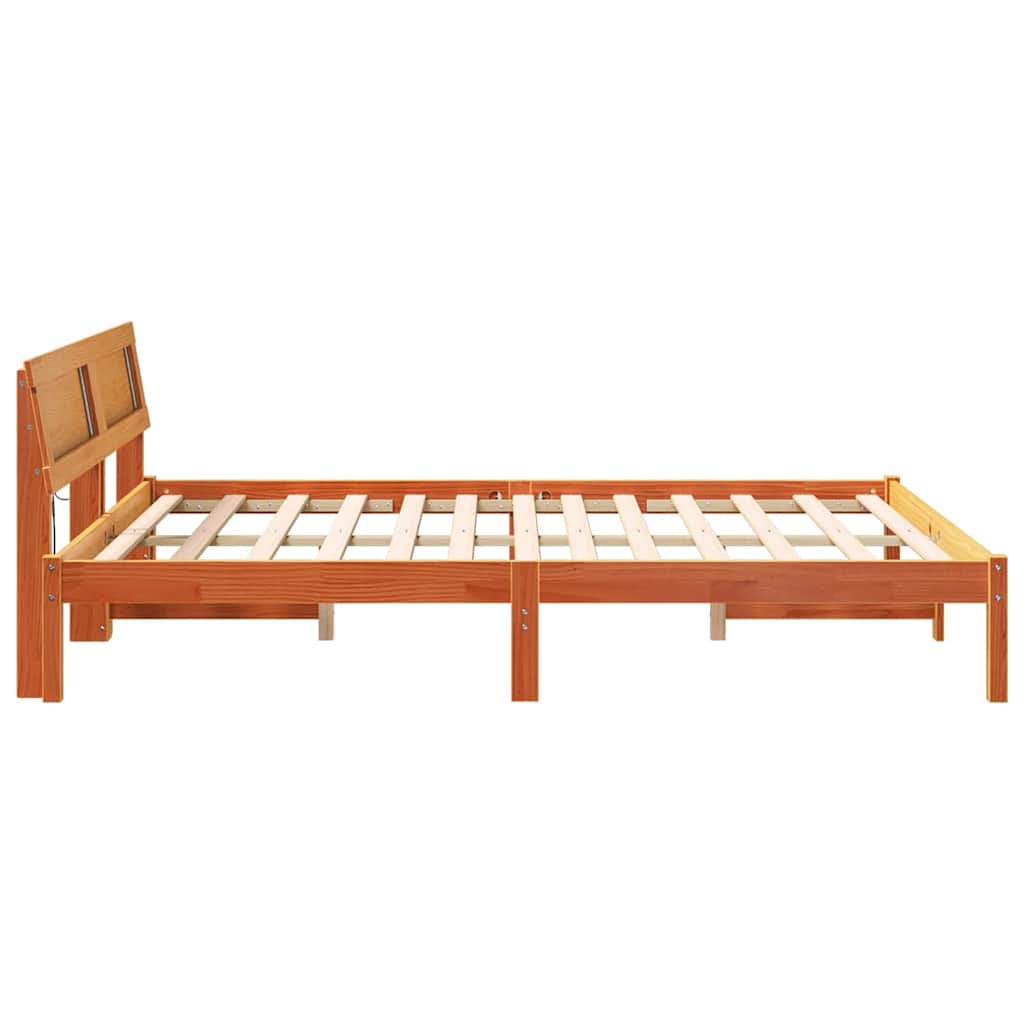 Sengestamme med hodegjerde Vokset Brun 160 x 200 cm Massiv furu