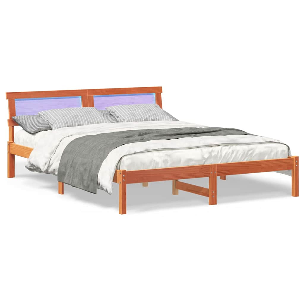 Sengestamme med hodegjerde Vokset Brun 150 x 200 cm Massiv furu