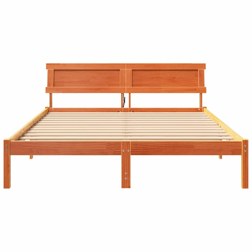 Sengestamme med hodegjerde Vokset Brun 140 x 200 cm Massiv furu