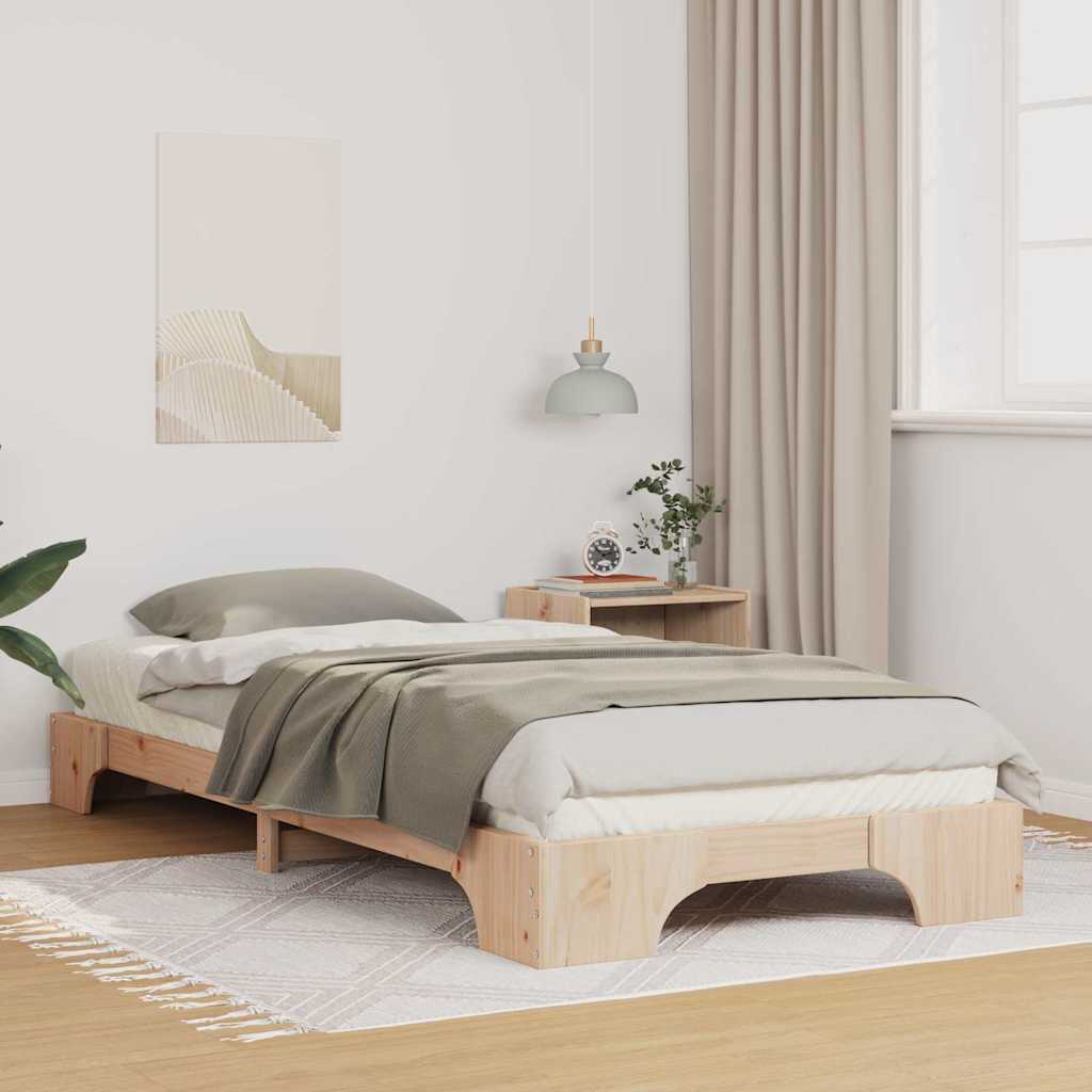 Gulvbedramme med lagring Brun 90 x 220 cm Heltre furu