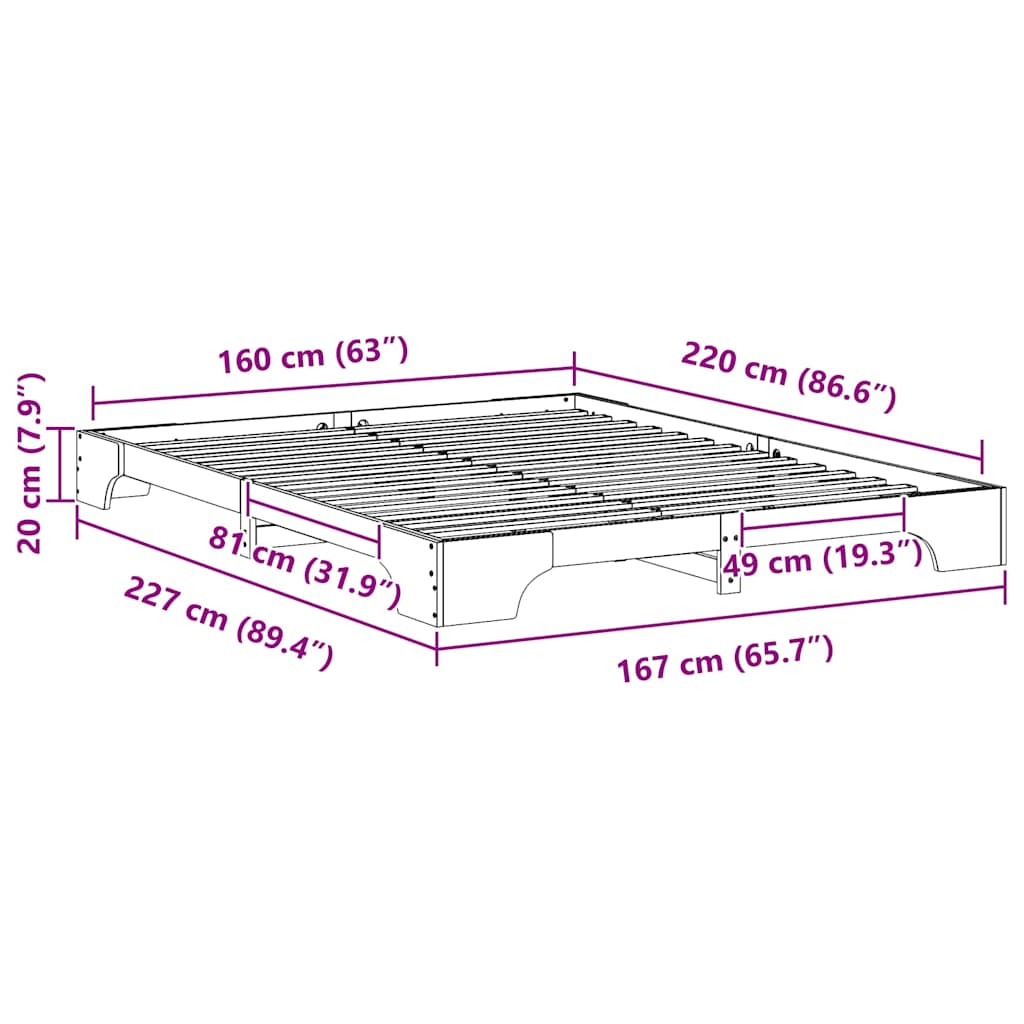 Sengestamme Hvit 160 x 220 cm Massiv furu