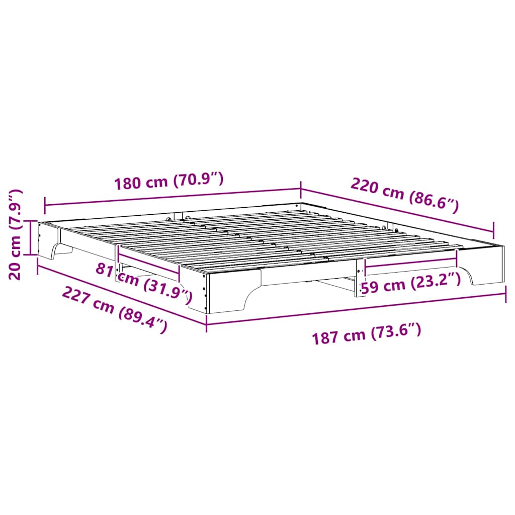 Sengestamme Brun 180 x 220 cm Massiv furu