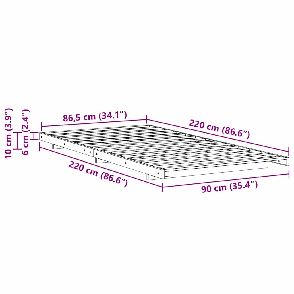 Sengestamme Hvit 90 x 220 cm Massiv furu
