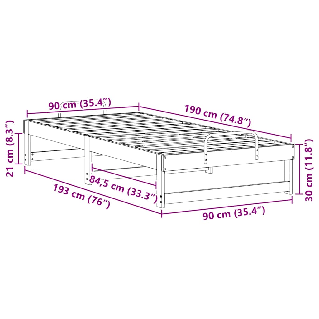 Sengestamme Hvit 90 x 190 cm Massiv furu