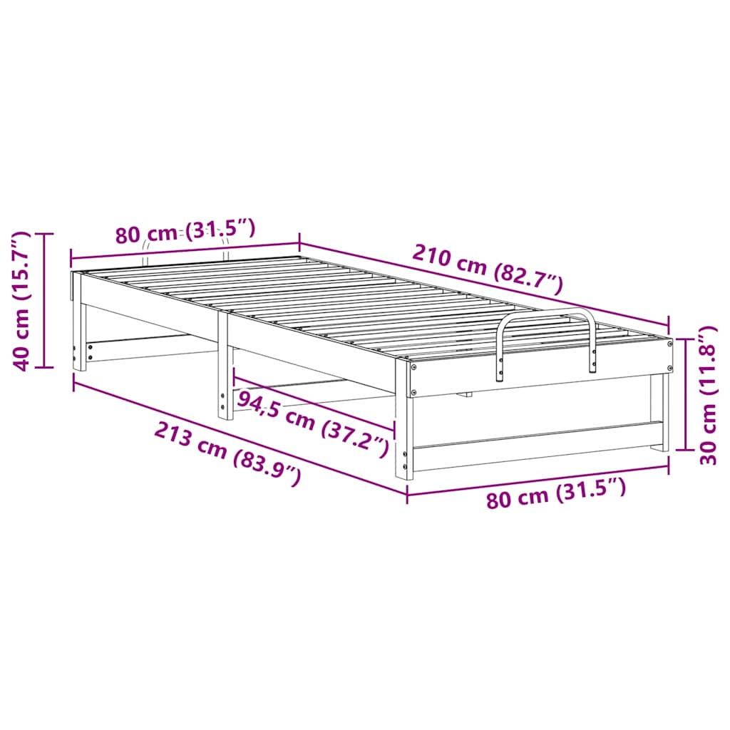 Sengestamme Hvit 80 x 210 cm Massiv furu