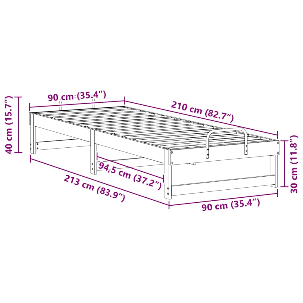 Sengestamme Hvit 90 x 210 cm Massiv furu