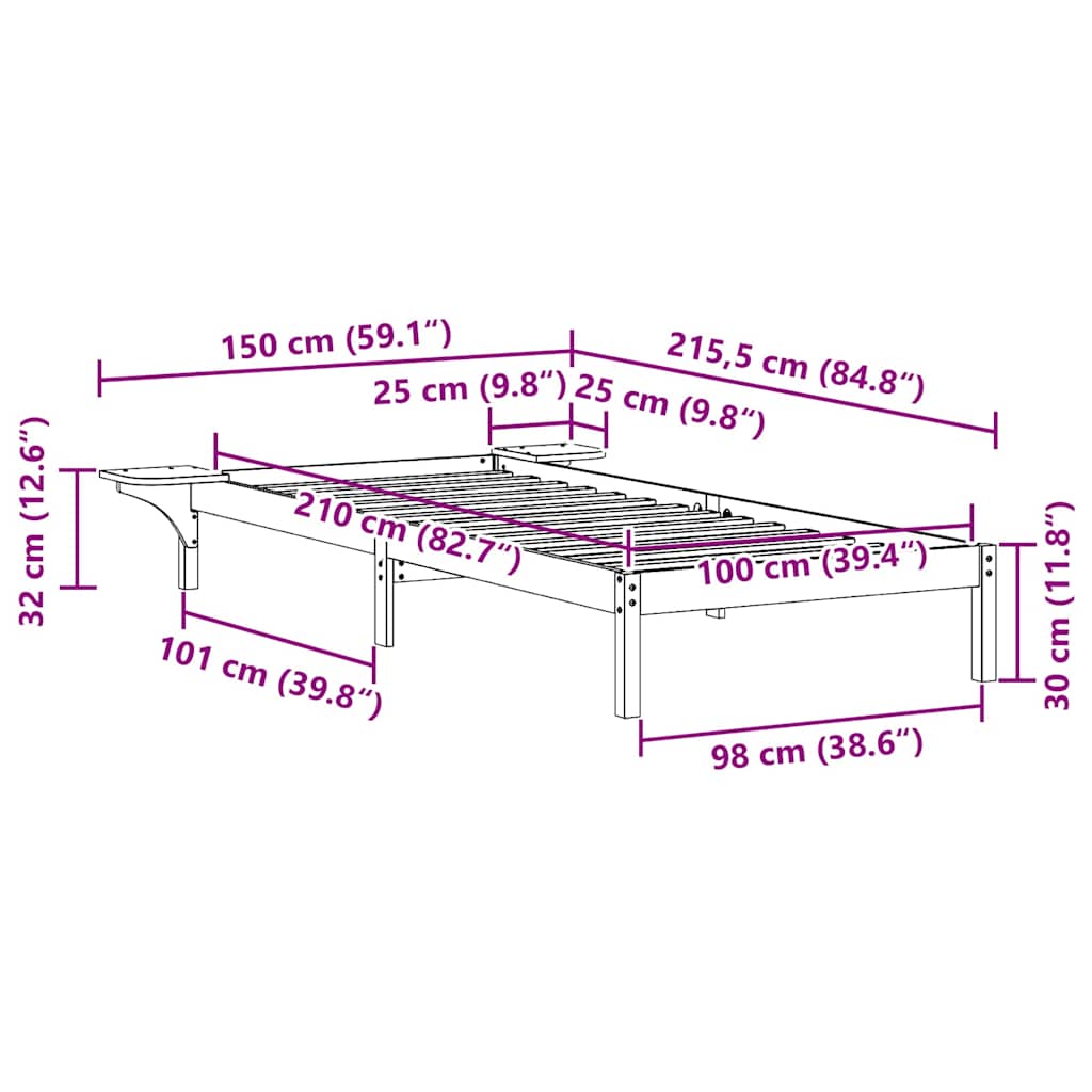 Sengestamme med Sidebord Naturlig 100 x 210 cm Massiv furu