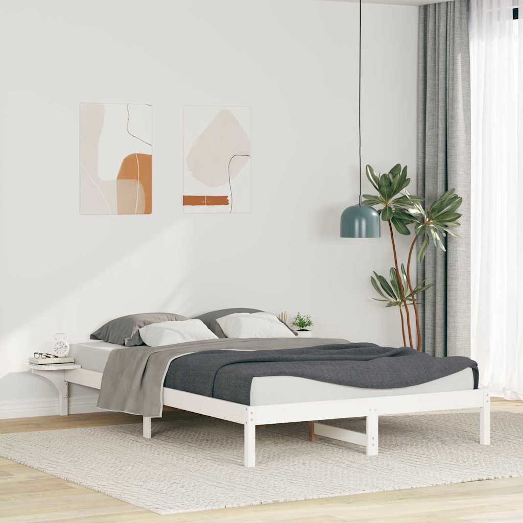 Sengestamme med Sidebord Hvit 140 x 210 cm Massiv furu