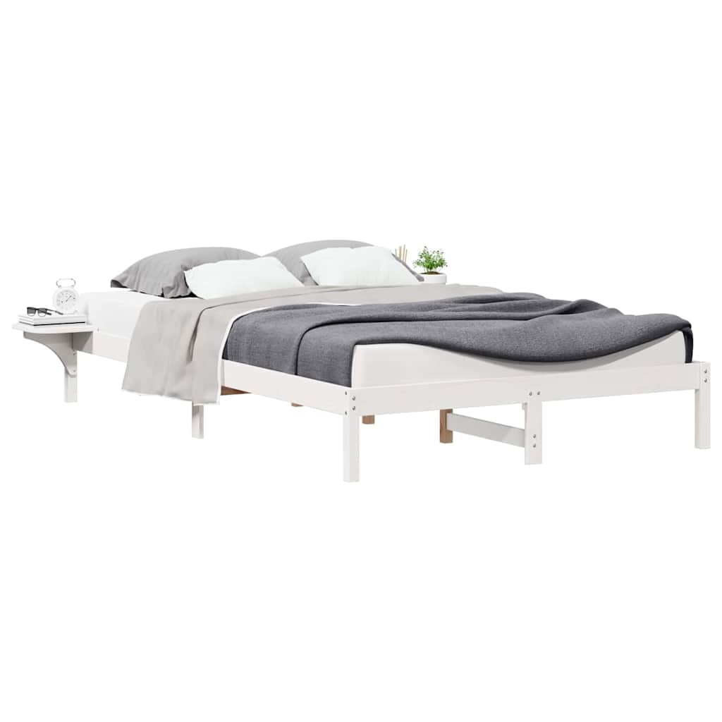 Sengestamme med Sidebord Hvit 140 x 210 cm Massiv furu