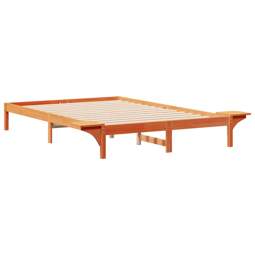Sengestamme med Sidebord Vokset Brun 140 x 210 cm Massiv furu