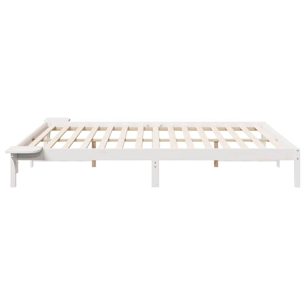 Sengestamme med Sidebord Hvit 180 x 210 cm Massiv furu