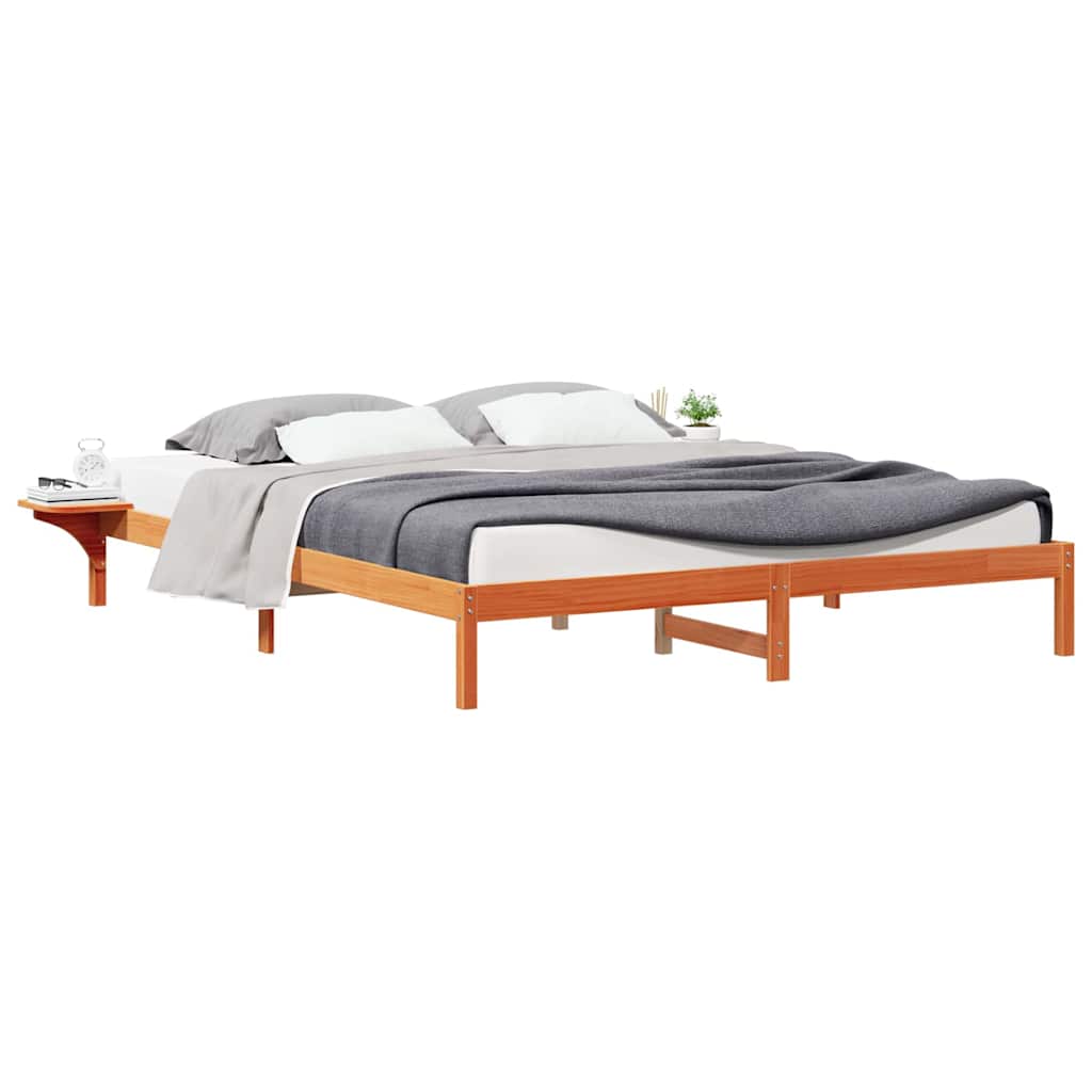 Sengestamme med Sidebord Vokset Brun 200 x 210 cm Massiv furu