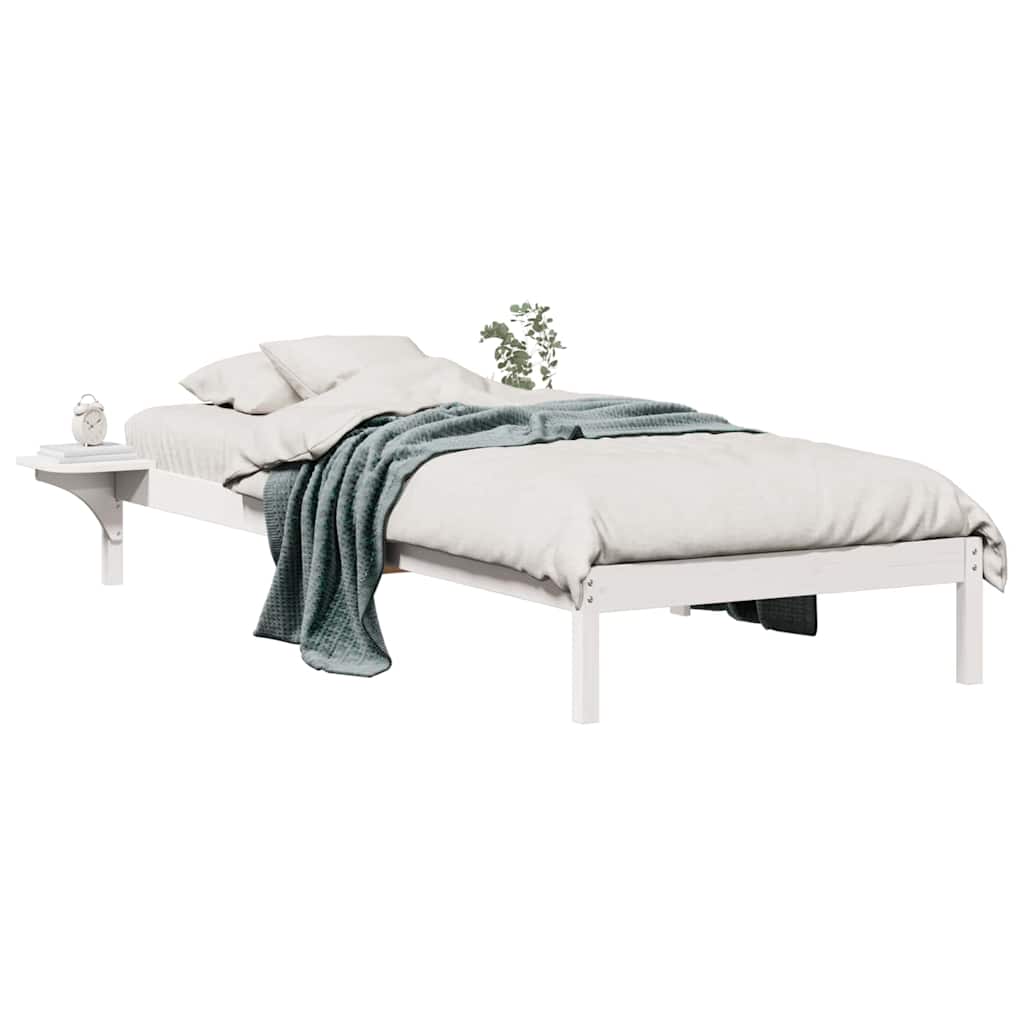 Sengestamme med Sidebord Hvit 90 x 220 cm Massiv furu