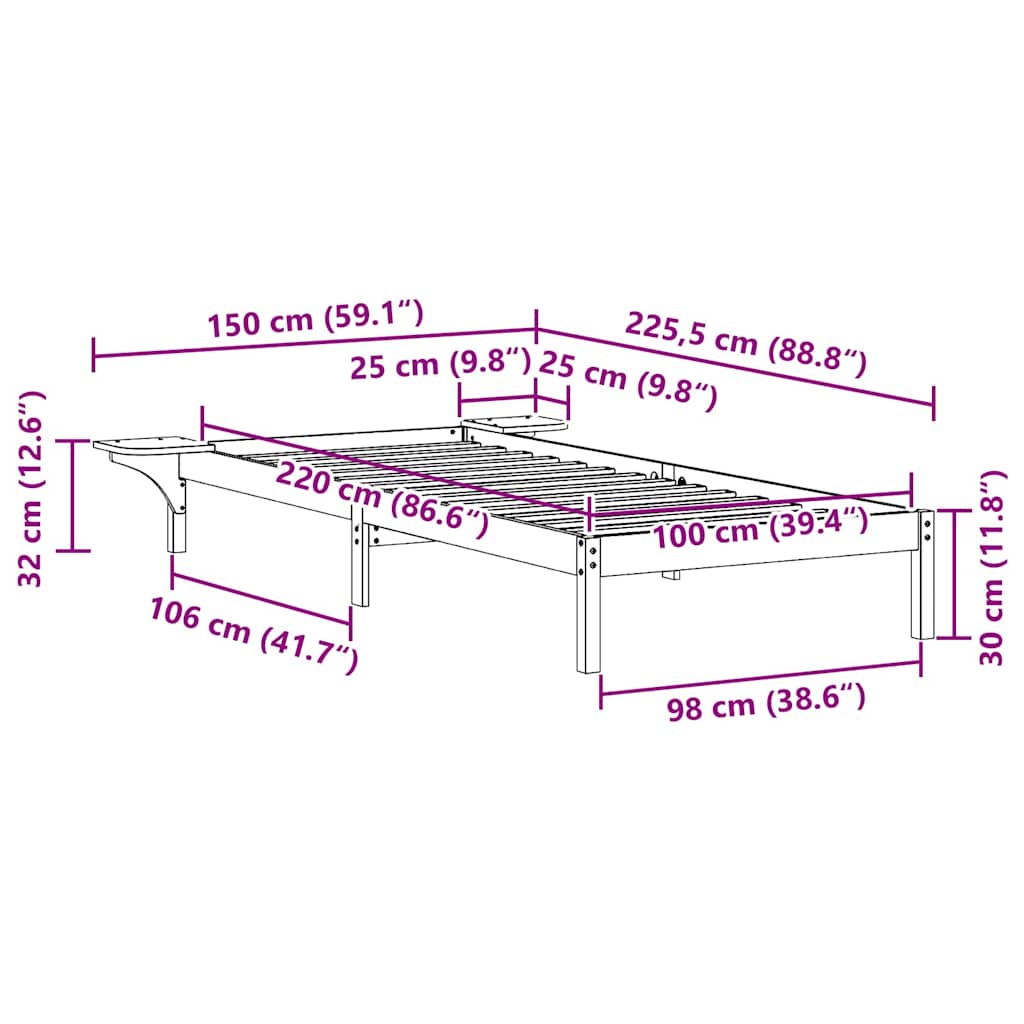 Sengestamme med Sidebord Vokset Brun 100 x 220 cm Massiv furu