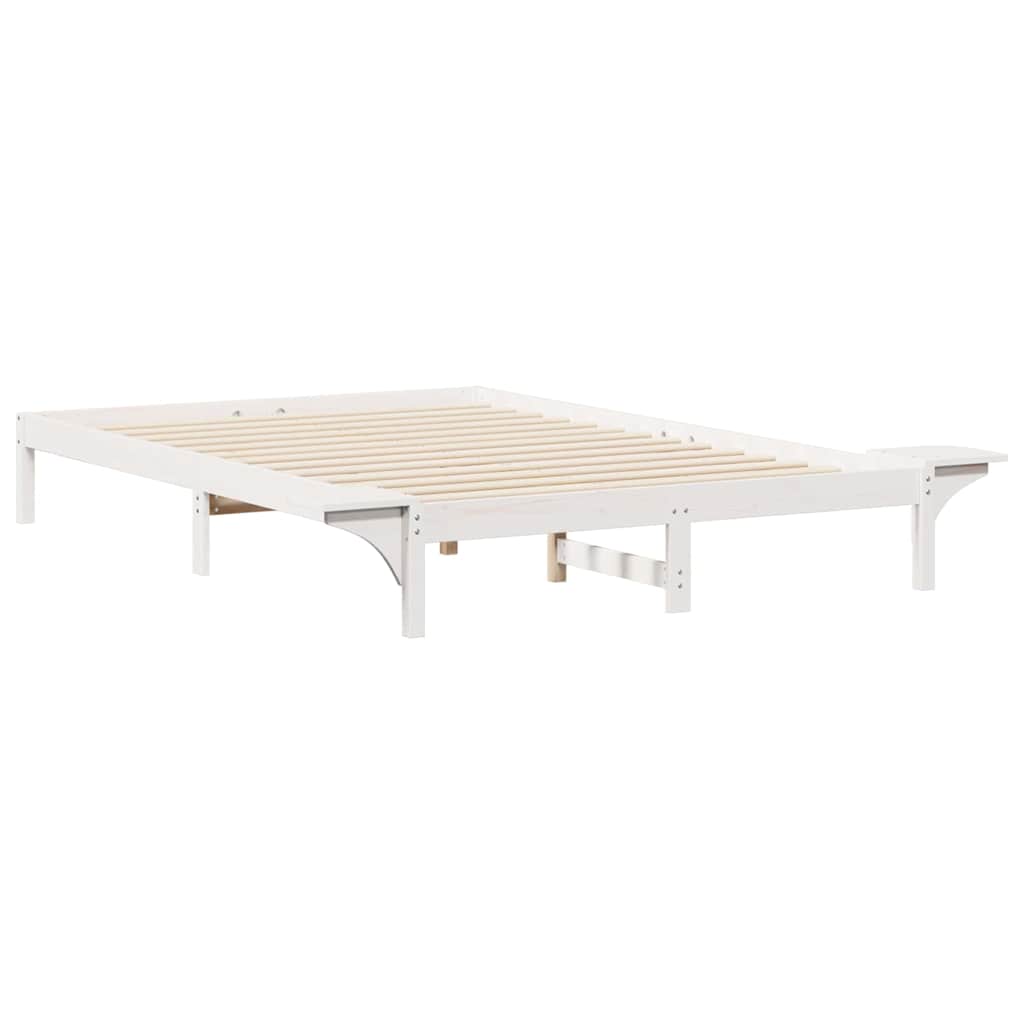 Sengestamme med Sidebord Hvit 140 x 220 cm Massiv furu