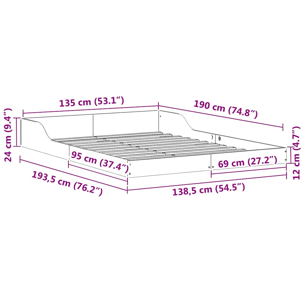 Sengestamme Vokset Brun 135 x 190 cm Massiv furu