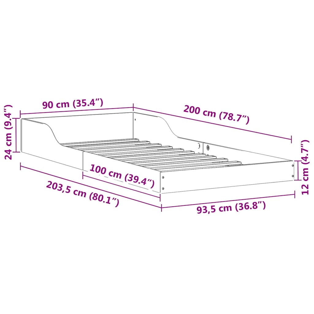 Sengestamme Hvit 90 x 200 cm Massiv furu