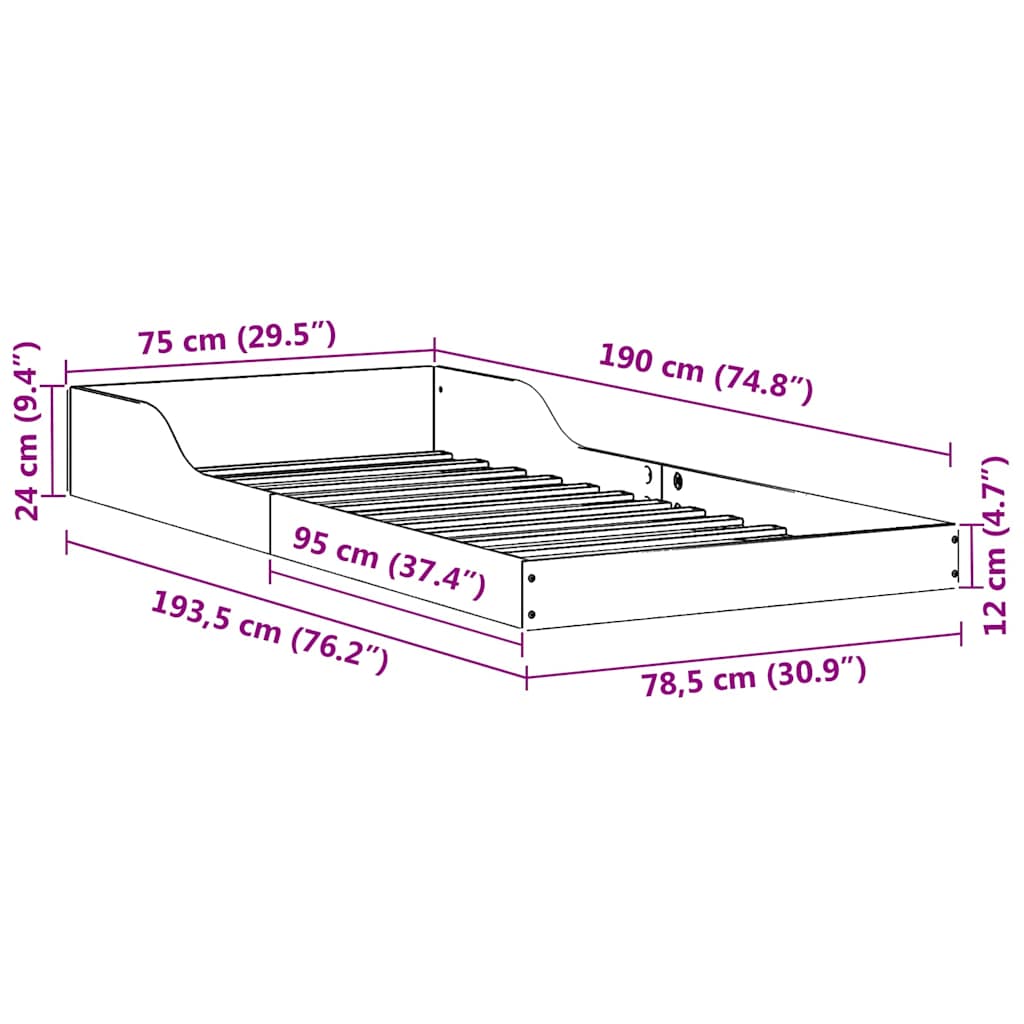 Sengestamme Naturlig 75 x 190 cm Massiv furu