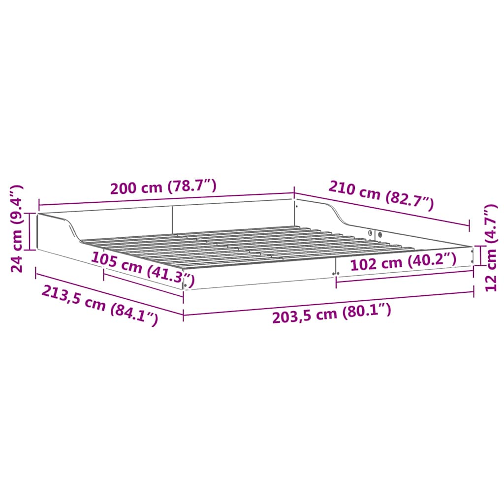 Sengestamme Hvit 200 x 210 cm Massiv furu