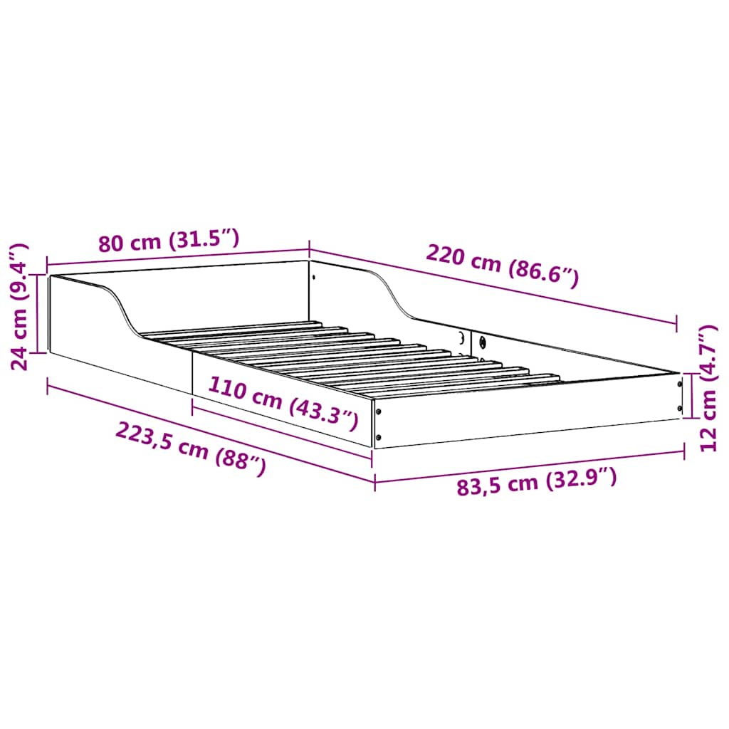 Sengestamme Naturlig 80 x 220 cm Massiv furu