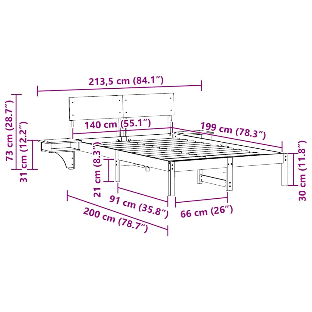 Sengestamme med hodegjerde Vokset Brun 140 x 190 cm Massiv furu