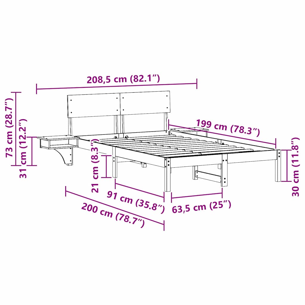 Sengestamme med hodegjerde Brun 135 x 190 cm Massiv furu
