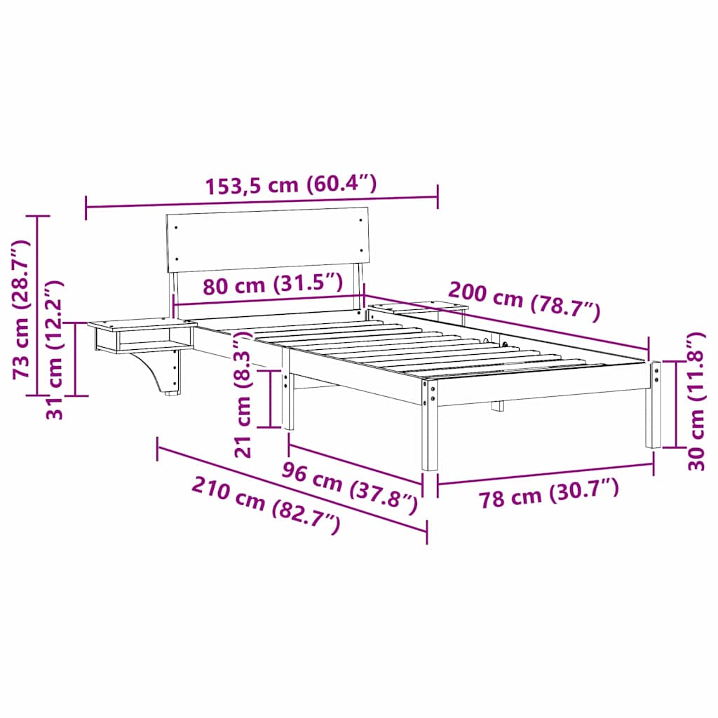 Sengestamme med hodegjerde Brun 80 x 200 cm Massiv furu