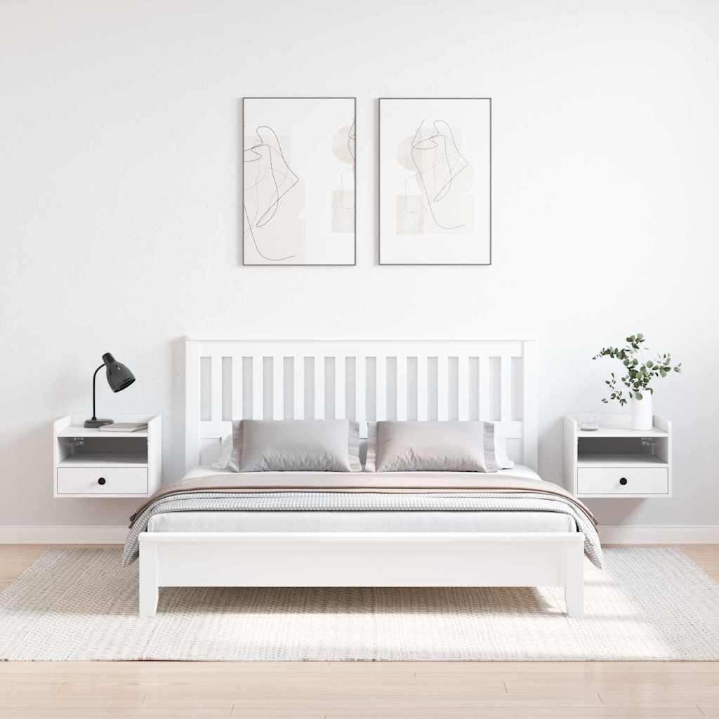 Nattbord med skuff 2 pcs Hvit 38 x 36 x 29,5 cm Heltre furu
