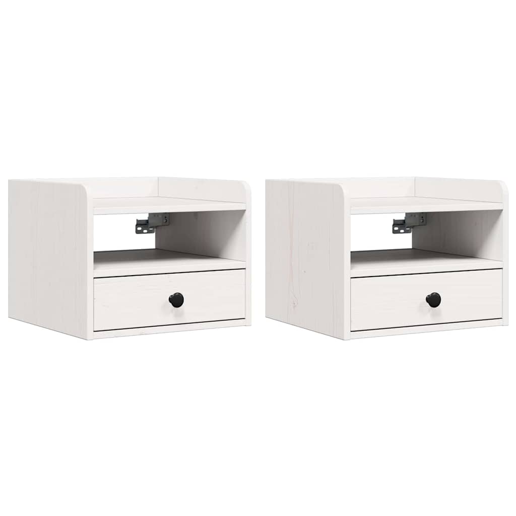 Nattbord med skuff 2 pcs Hvit 38 x 36 x 29,5 cm Heltre furu