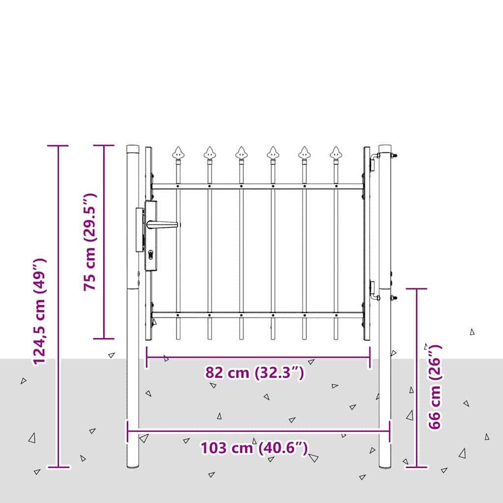 Gjerdeport BOXTEL 103 x 124,5 cm Pulverlakkert stål Grå Låsbar