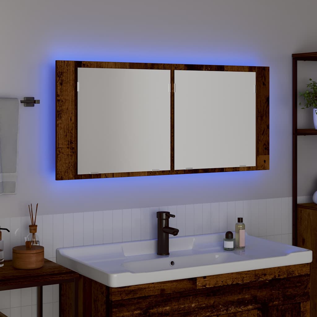 LED Speilskap Gammelt tre 100 x 12 x 45 cm Konstruert tre