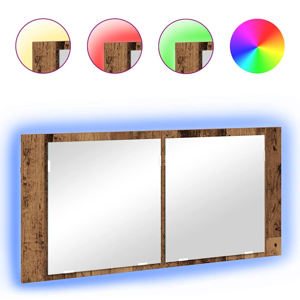LED Speilskap Gammelt tre 100 x 12 x 45 cm Konstruert tre