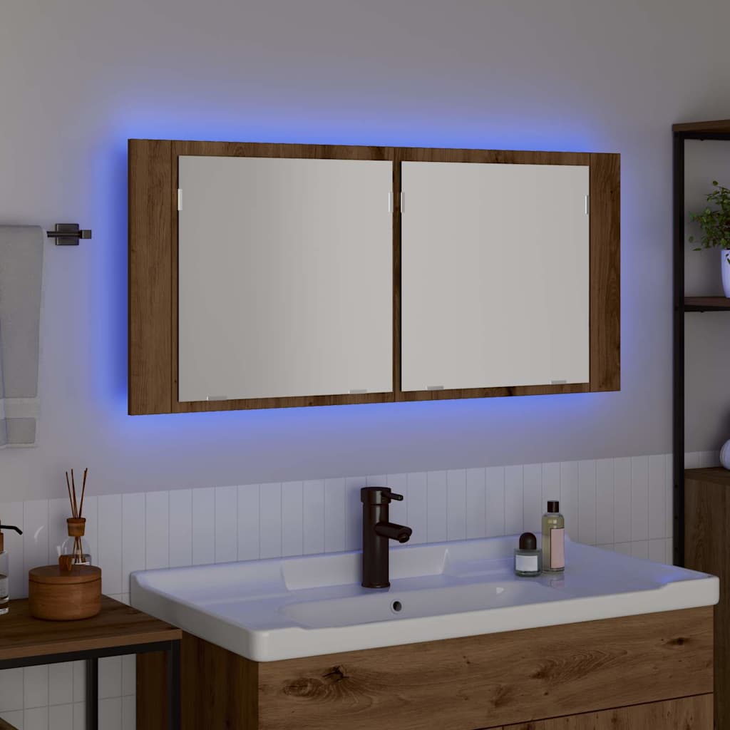 LED Speilskap Artisan Eik 100 x 12 x 45 cm Konstruert tre